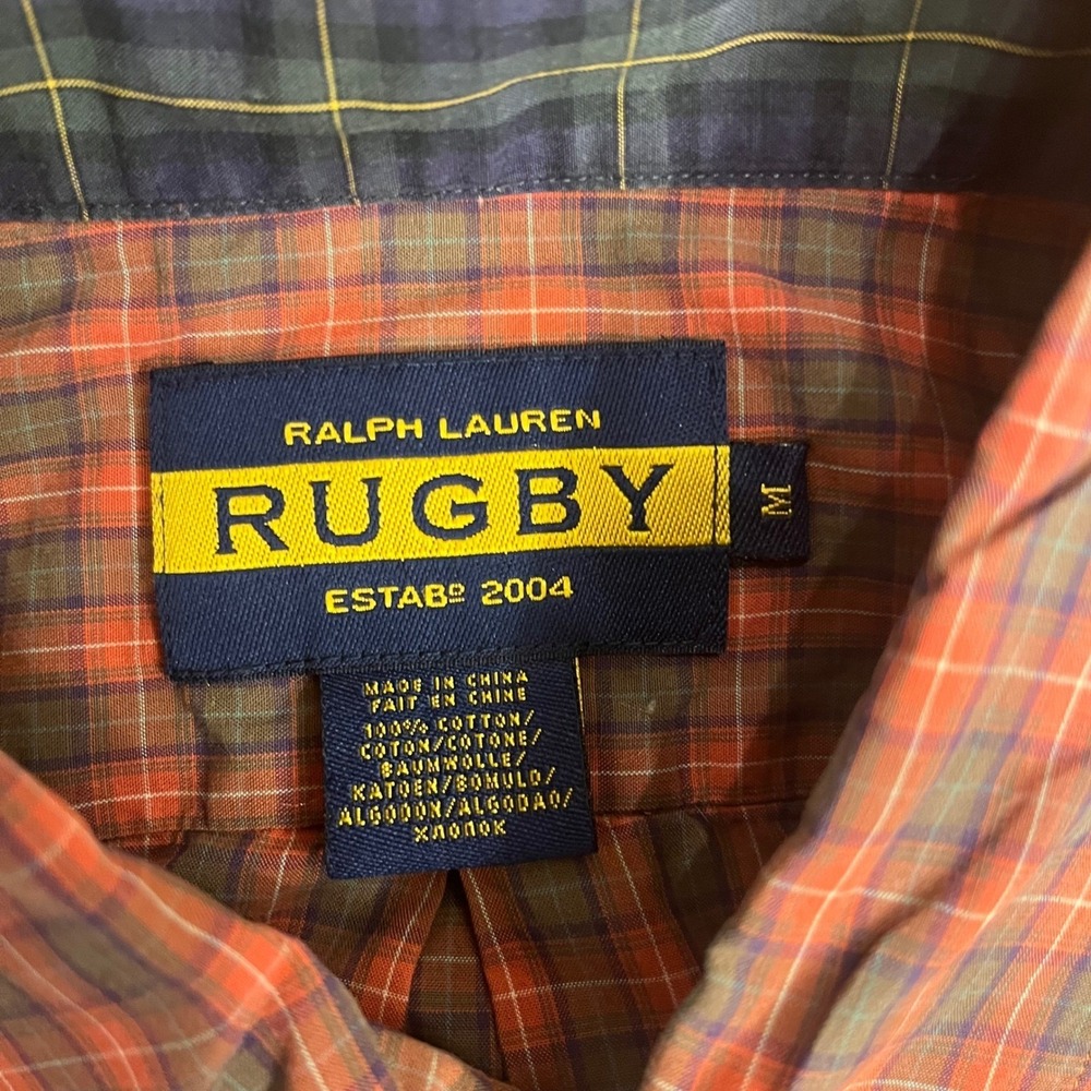 Ralph Lauren Rugby University Button Down Shirt Mens M Orange Plaid Long Sleeve - Picture 2 of 12